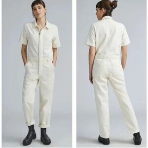 Everlane The Short Sleeve Denim Overall in Cream Size 8